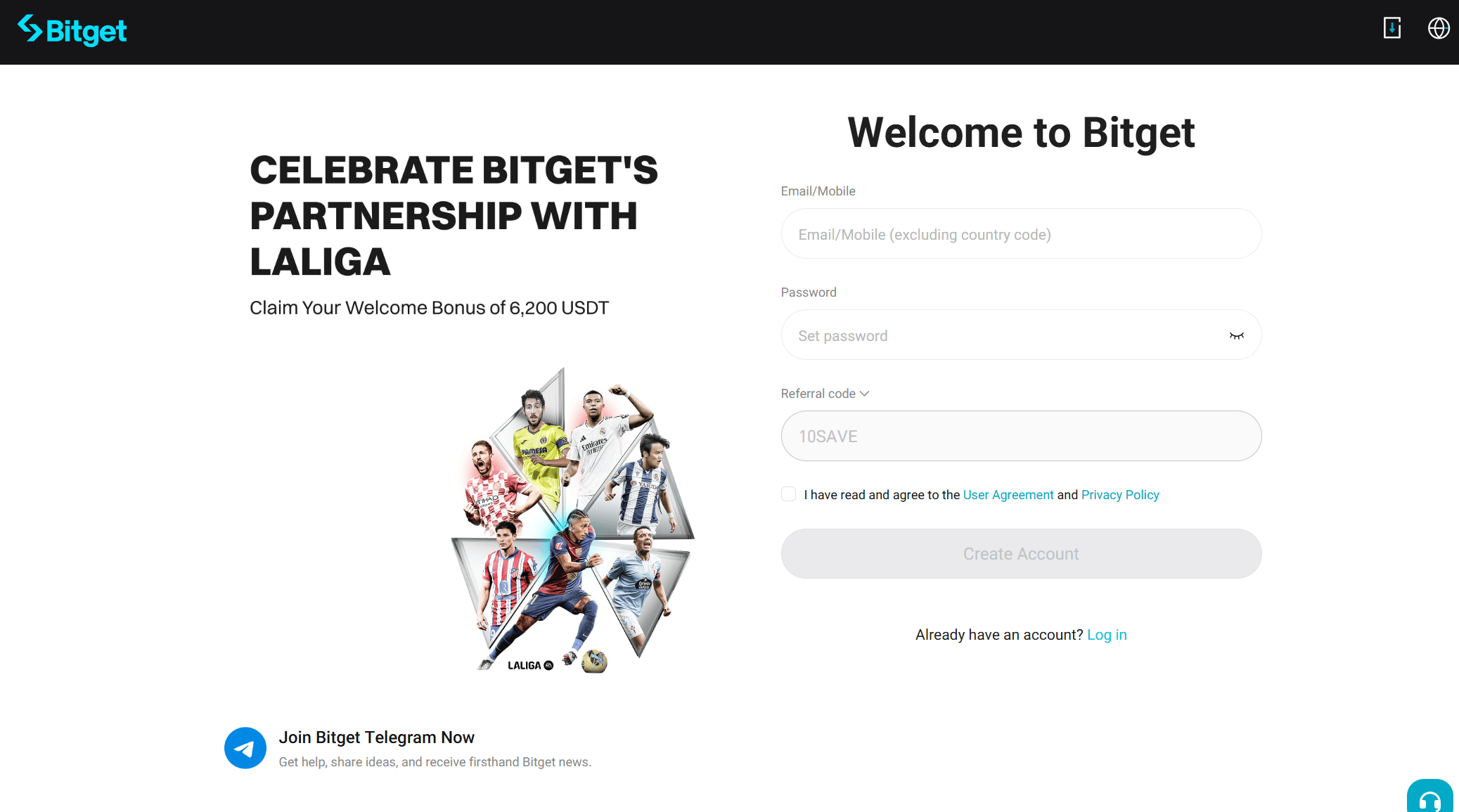 Bitget cod de recomandare introdus in formularul de inregistrare